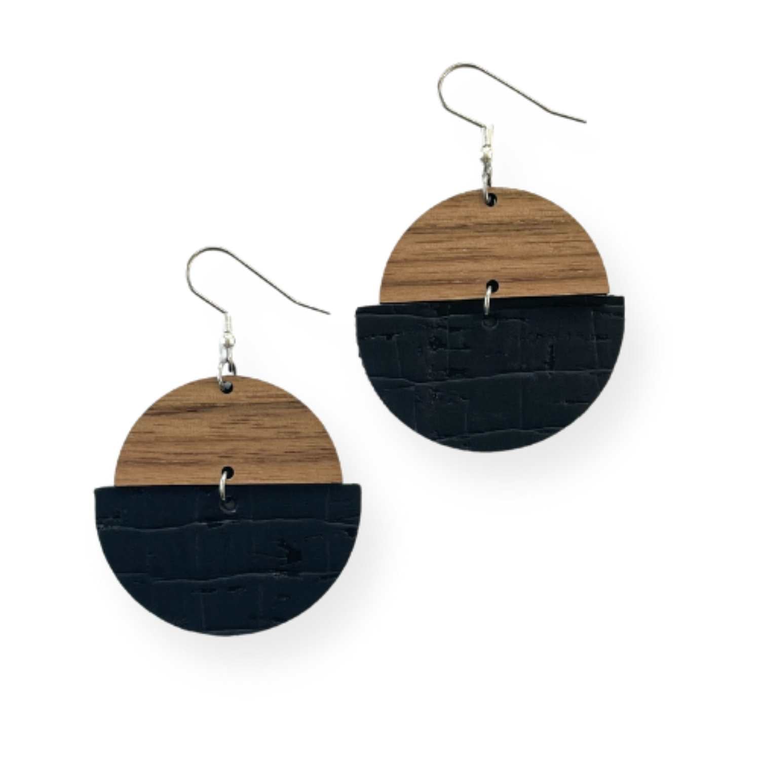 Everly Cork and Wood Handcrafted Round Earrings-Elegant Black
