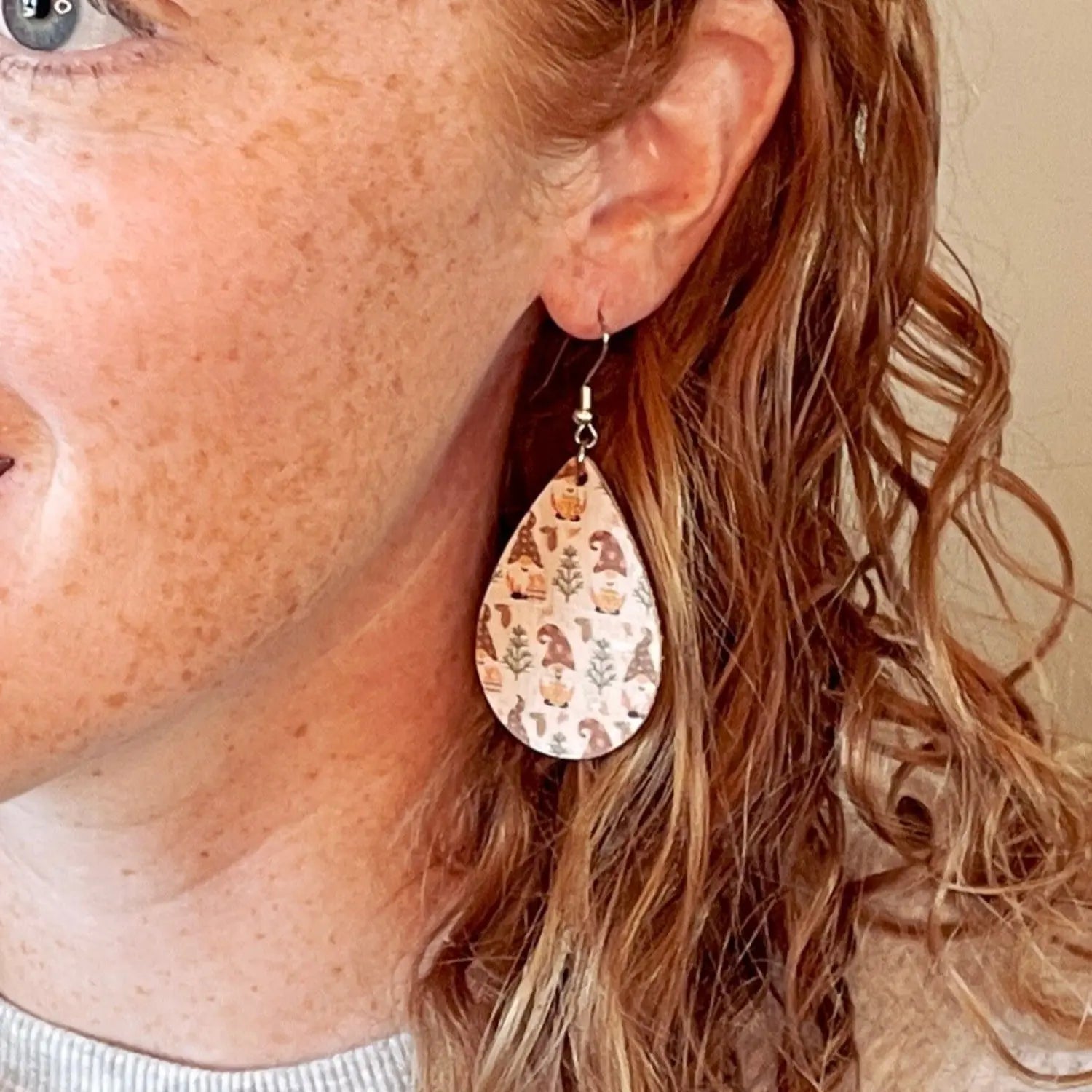 Teardrop Holiday Gnome Cork Earrings Creek + Elm