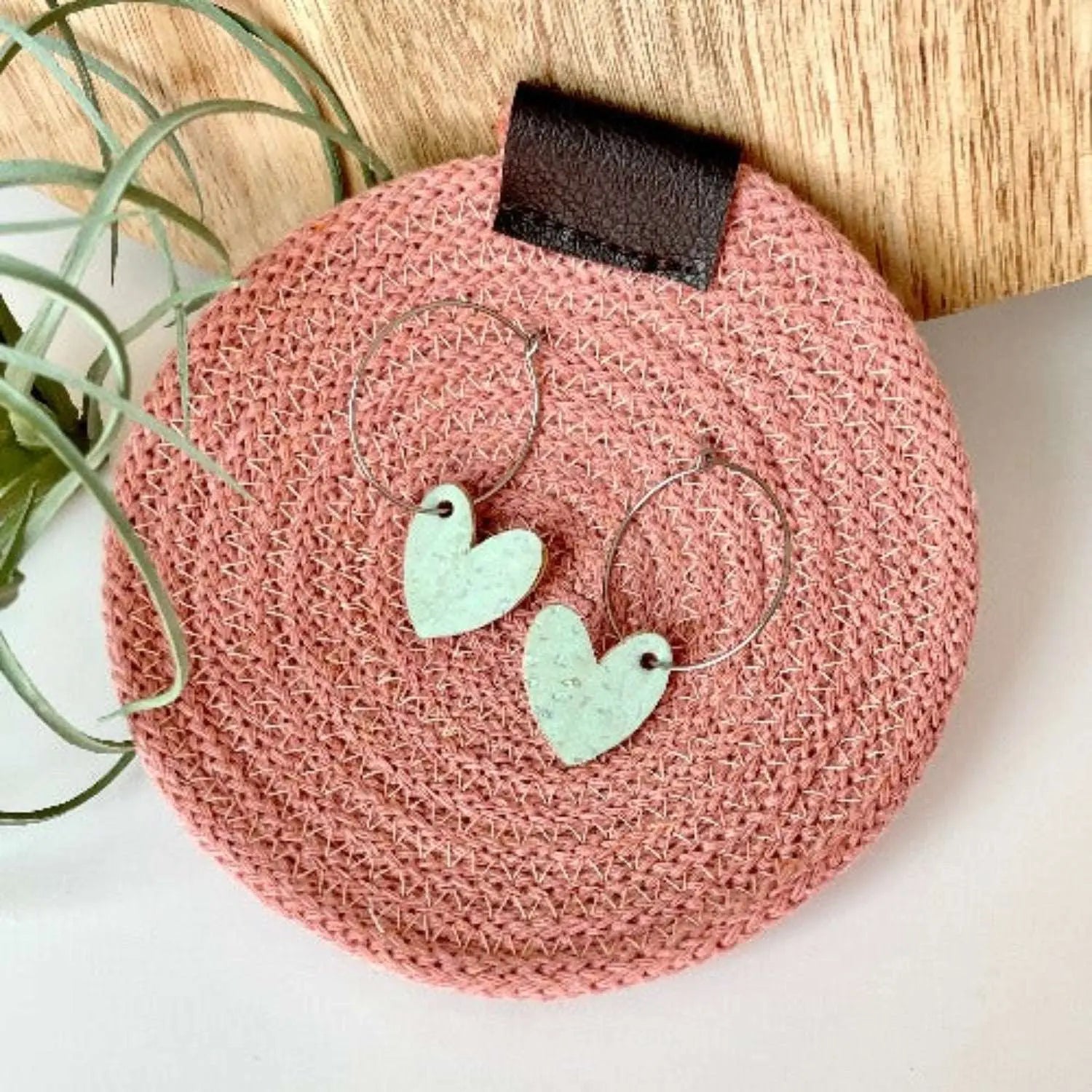 Juliet Heart Hoop Cork Earrings-Seafoam