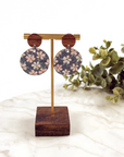 Liyra Cork and Walnut Wood Circle Earrings- Hibiscus