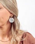 Liyra Cork and Walnut Wood Circle Earrings- Monstera Leaves