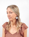 Liyra Cork and Walnut Wood Circle Earrings- Monstera Leaves